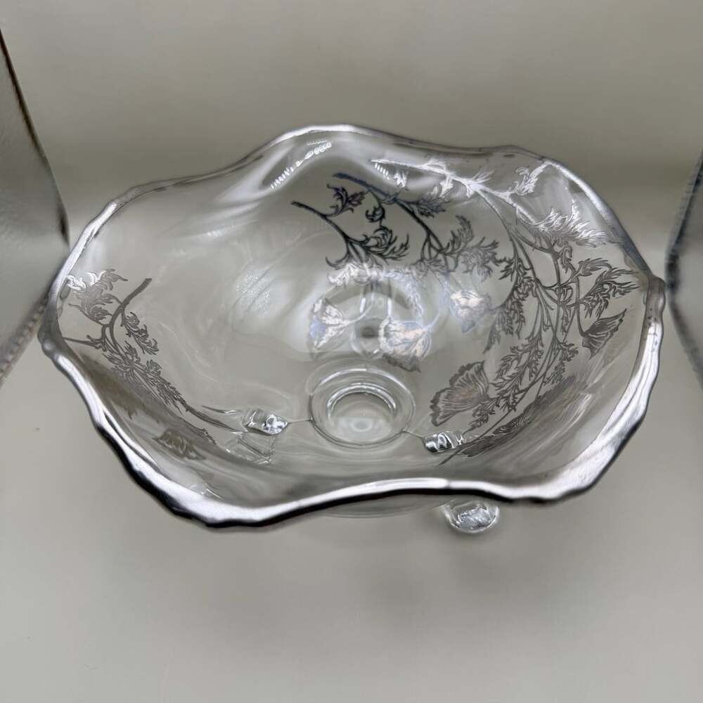 Vintage Silver City Flanders Poppy Footed Candy Dish Sterling Silver Overlay